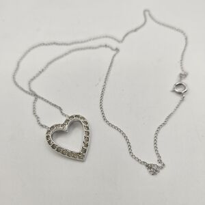 Vintage Anson Open Heart Pendant Silver Necklace Natural Ciritine Gems 16"